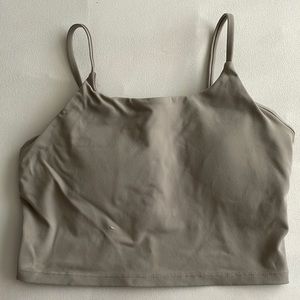 beige/grey cropped tank with built in bra